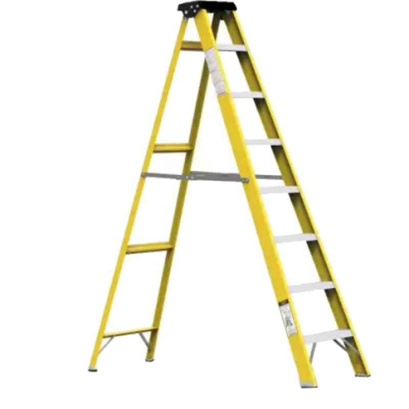 Brancley 150kg 7+1 Steps Fiber Glass Electric Shock Resistant Proof & Aluminium Yellow Foldable Ladder with Platform, FRP-08