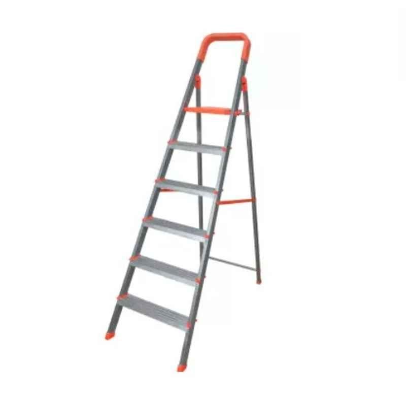 Alnico 6 Steps 150kg Silver & Orange Aluminium Foldable Hybrid Ladder with Platform