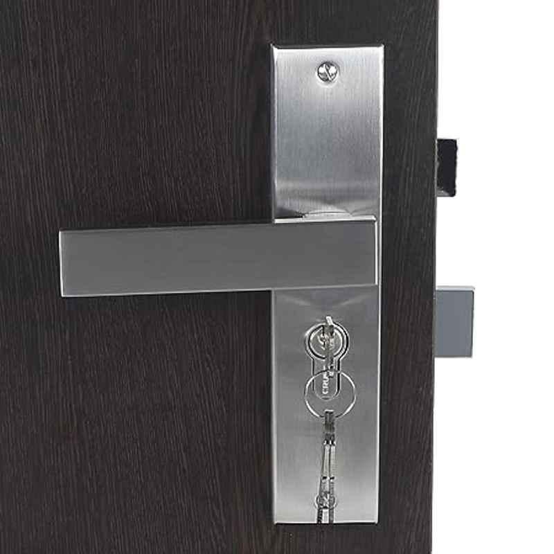 Handle Waala LB1007-CYS-BSK 8 inch 60mm Stainless Steel Silver Cylindrical Plate Both Side Key Mortise Door Lock Set