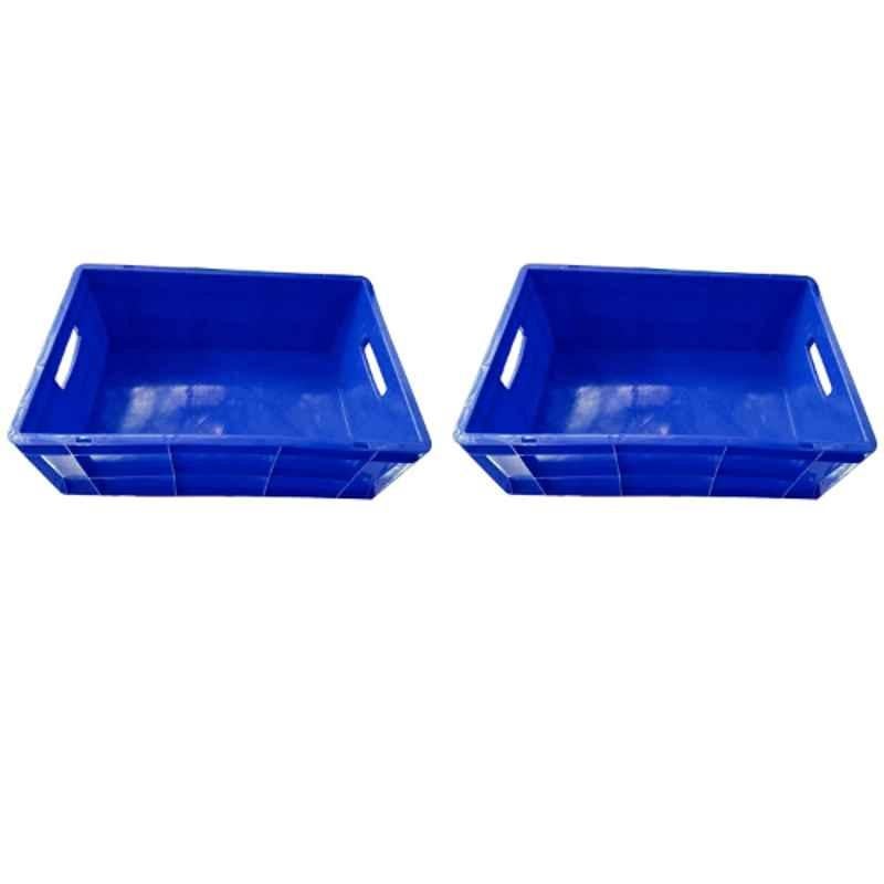 Xela 147-B 60x40x23cm Plastic Blue Multipurpose Heavy Duty Portable Crate, (Pack of 2)