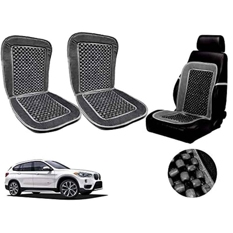 Auto Pearl PU, Velvet & Wooden Beads Grey Rectangular Seat Cushion for BMW X1 (Pack of 2 )