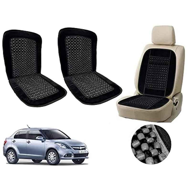 Auto Pearl PU, Velvet & Wooden Beads Black Rectangular Seat Cushion for Maruti Suzuki Swift Dezire Type-3 (Pack of 2 )