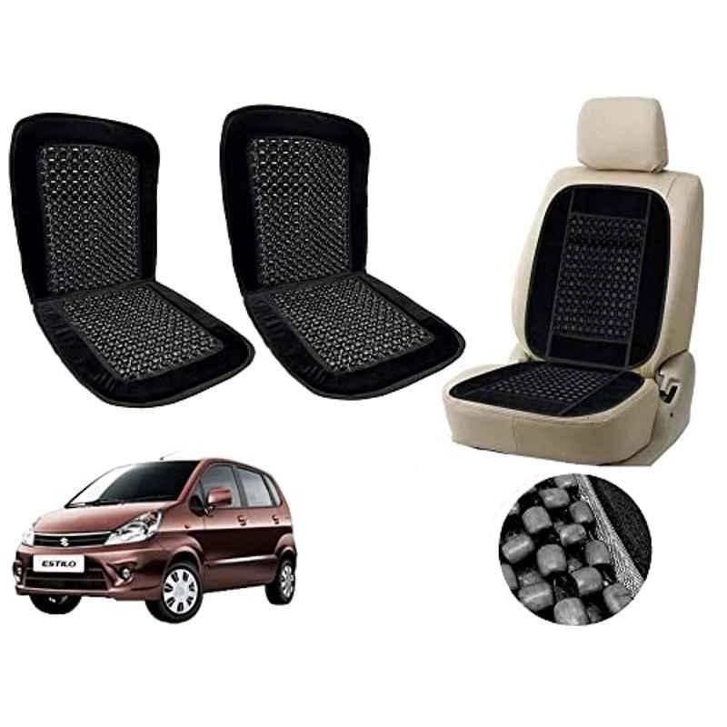 Auto Pearl PU, Velvet & Wooden Beads Black Rectangular Seat Cushion for Maruti Suzuki Estilo Type-2 (Pack of 2 )