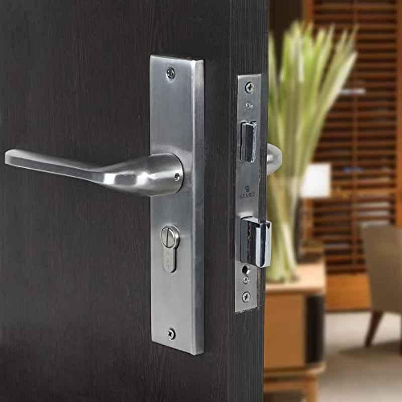 Voltizi 8 inch Stainless Steel Matt Finish Cylindrical Plate Both Side Key Mortise Door Lock Handle Set with 3 Computer Keys, Bullet-BSK