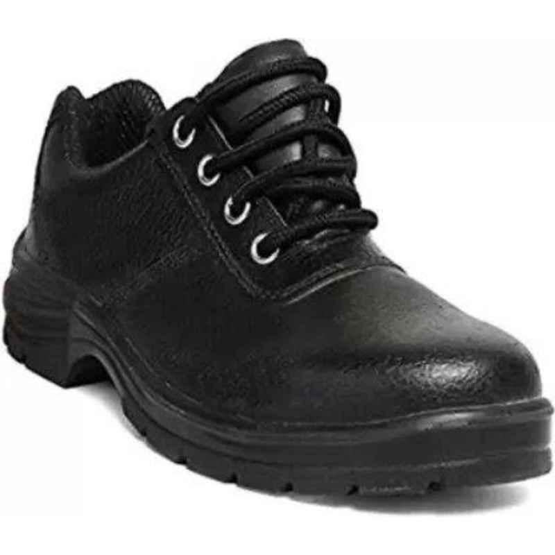 Adzon Tiger Leather Black Steel Toe Safety Shoes, Size: 8