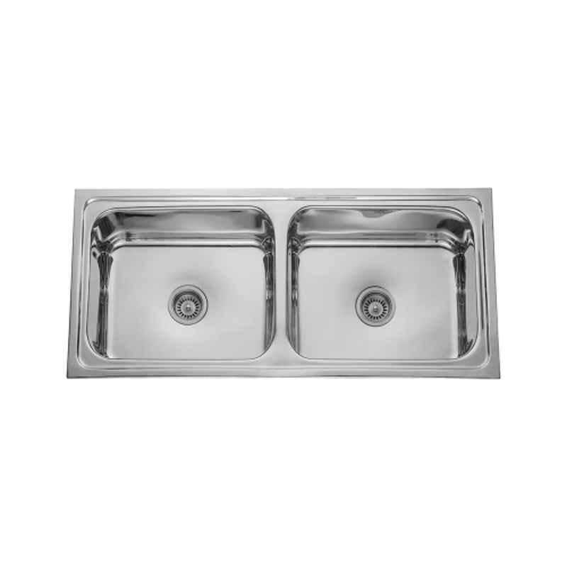 Neelkanth Die Pressed 1156x521mm Stainless Steel Double Bowl Gloss Kitchen Sink, NKR-DD-DB 4520 G