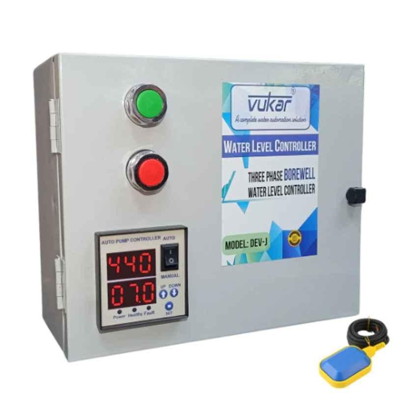 Vukar DEV-J 2-20HP Three Phase Digital Automatic Water Level Controller with Float Switch Sensor for Borewell Pump, DEV-J1