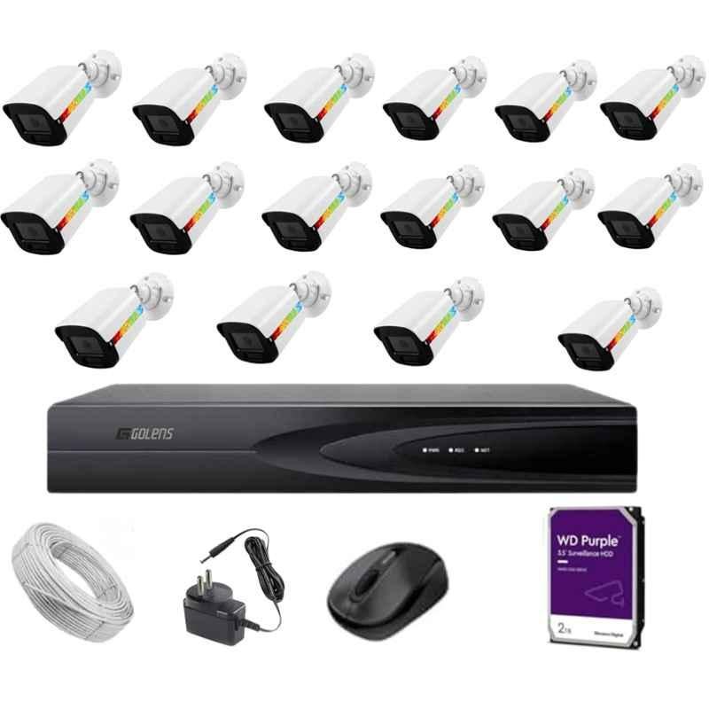 Golens 16 Pcs 5MP Day/Night Vision Bullet IP Camera, 16 Channel NVR, 2TB Hard Disk, 100m CAT6 Cable & 16 Channel POE CCTV Camera Kit