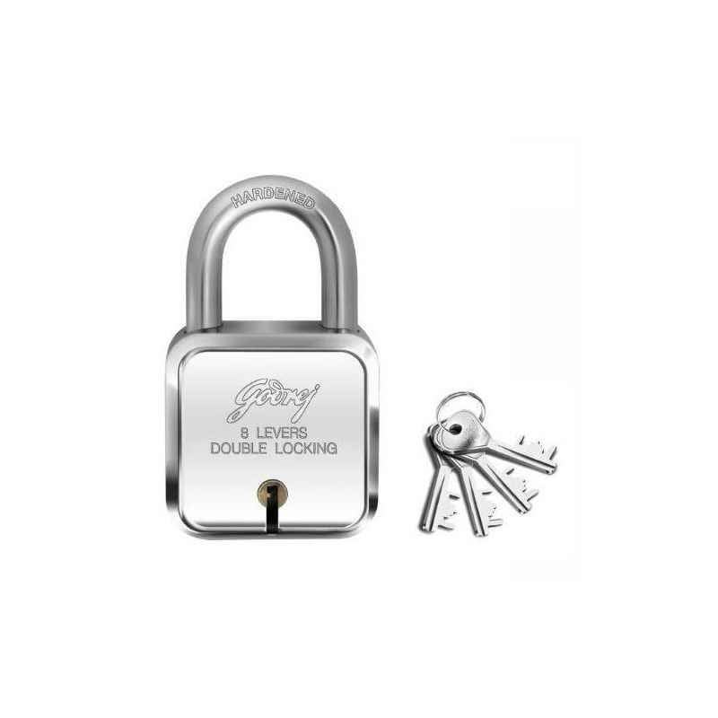 Godrej 65mm 8 Lever Square Padlock with 4 Keys, 8154