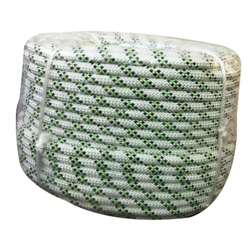 Grip 10.5mm 3 Strands Braided Nylon Black, Green & White Climbing Rope, Length: 100 m