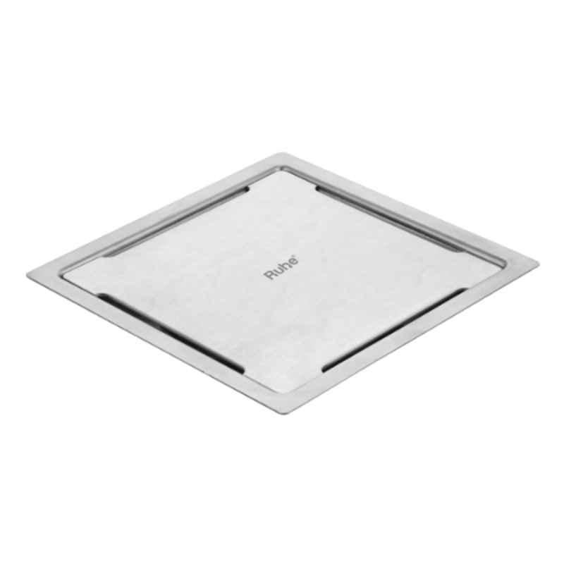 Ruhe Mercury 5x5 inch Stainless Steel Gloss Finish Square Flat Cut Floor Drain, 16-0513-01