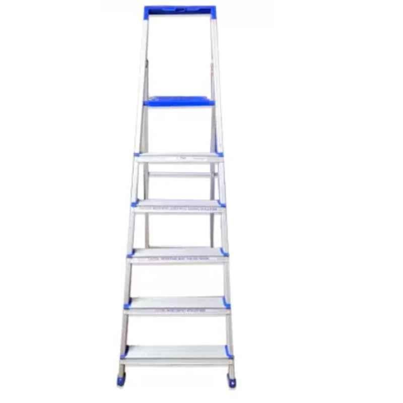 TNC 85kg 6 Steps Aluminium & Plastic Silver & Blue Foldable Ladder with Platform, SL-0189