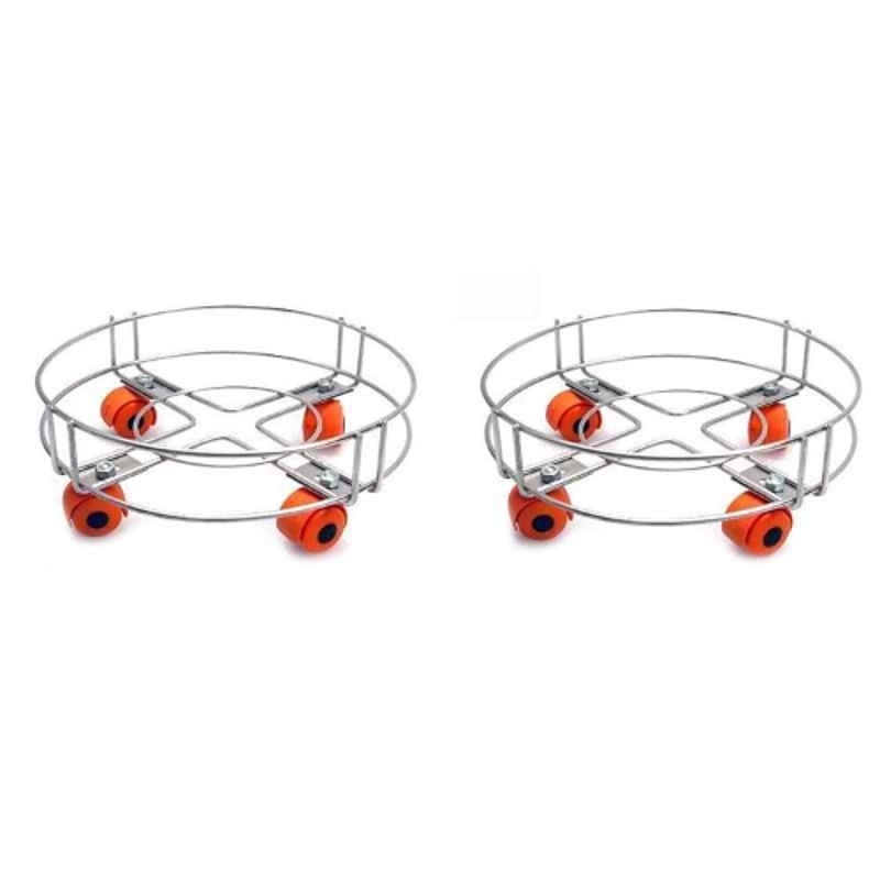 Nisko 32.5x32.5x14cm Silver Stainless Steel Cylinder Trolley with Wheels (Pack of 2)