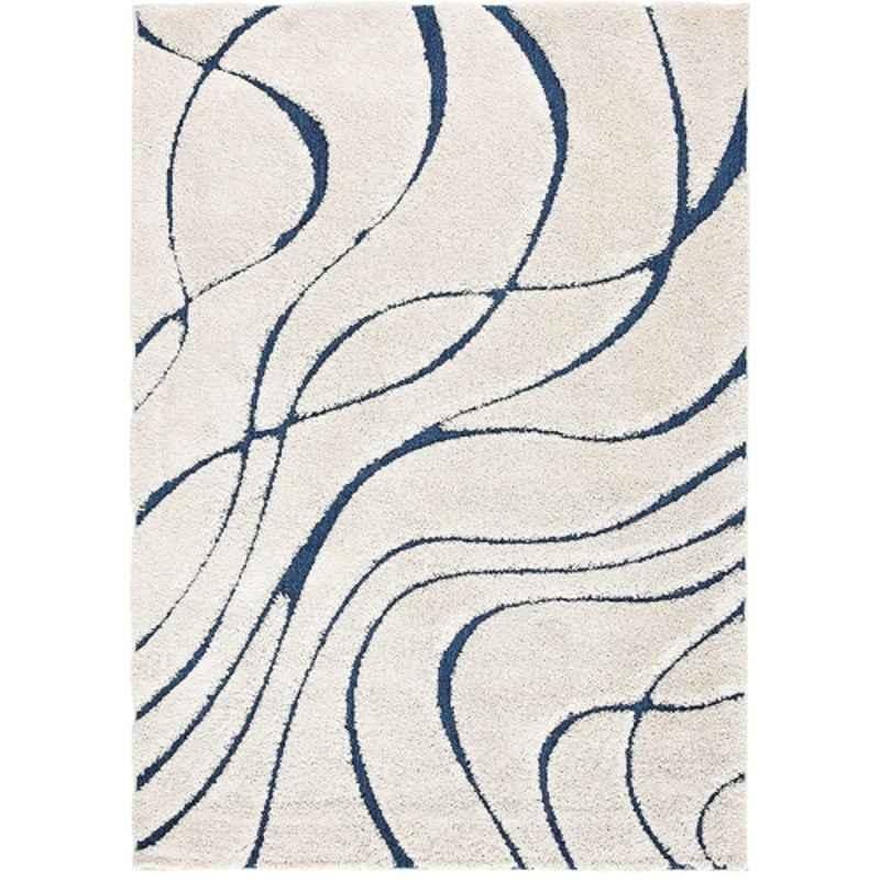 Carpetify 3x5ft Microfiber Ivory & Blue Floral Shaggy Carpet, 1224YR0BQ6N