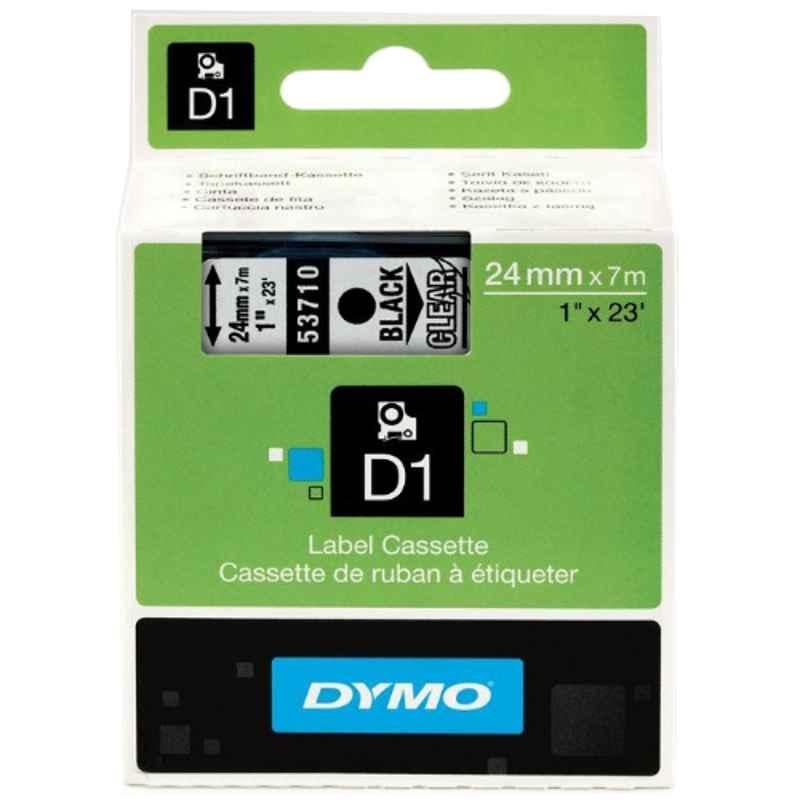 Dymo S0720920 24mmx7m Black on Clear D1 Label Maker Tape, 53710
