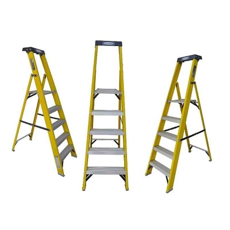 Ladderman 5 Step FRP Fiber Glass Yellow Electrical Shock Proof Platform Safety Ladder, LMP-2105