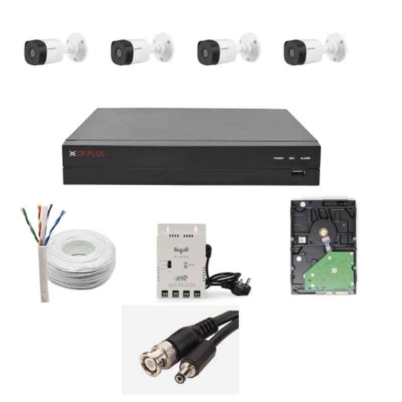 CP Plus 2.4MP Full HD 4 Channel DVR with Built in Audio MIC, 4 Pcs Outdoor White Cameras, 1TB HDD, 4 Ch SMPS & CCTV Cable Combo Kit