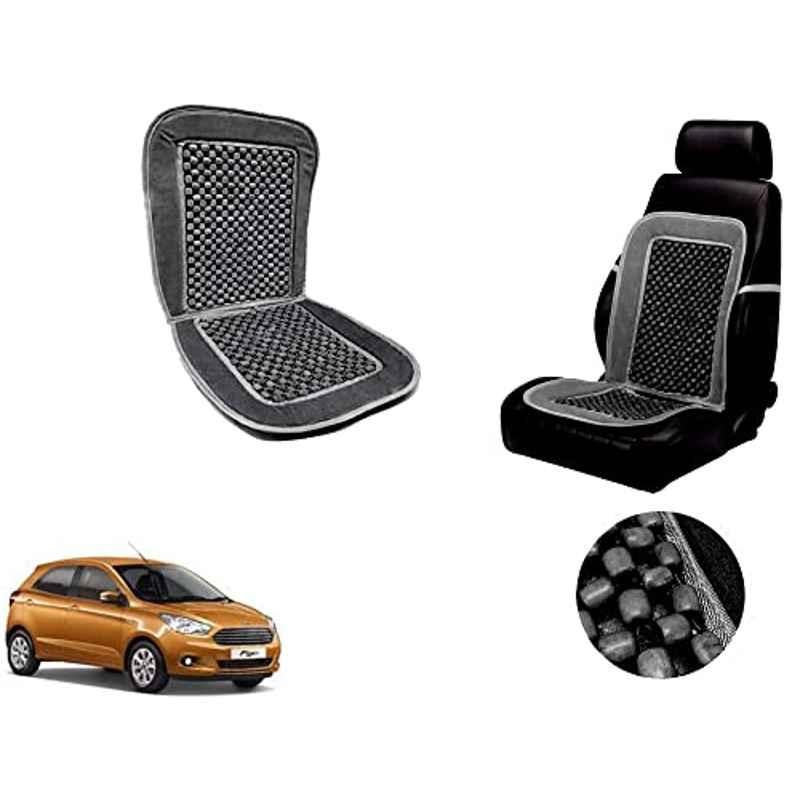 Auto Pearl PU, Velvet & Wooden Beads Grey Rectangular Seat Cushion for Ford Figo