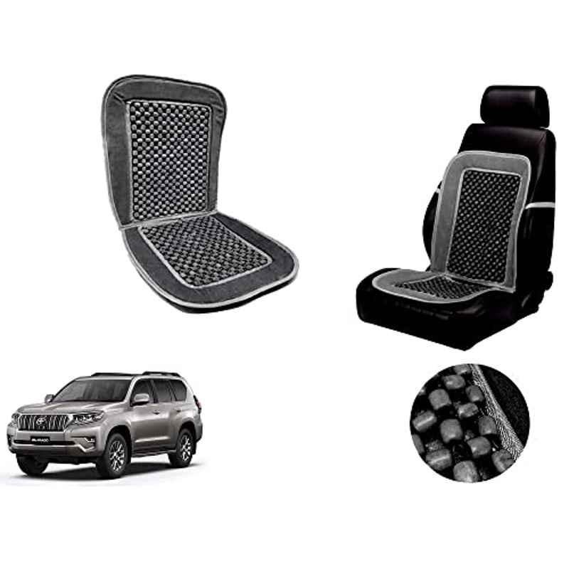 Auto Pearl PU, Velvet & Wooden Beads Grey Rectangular Seat Cushion for Toyota Land Cruiser Prado