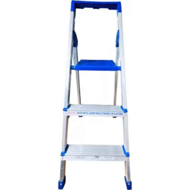 TNC 80kg 3 Steps Aluminium & Plastic Silver & Blue Foldable Ladder with Platform & Hand Rail, SL-N0103006