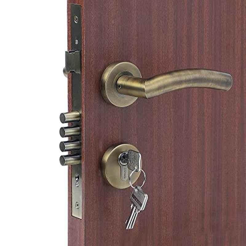 Homexpert Rose MG-1105 60mm Stainless Steel Antique Brass Finish Cylindrical Plate Both Side Key Mortise Door Lock Set