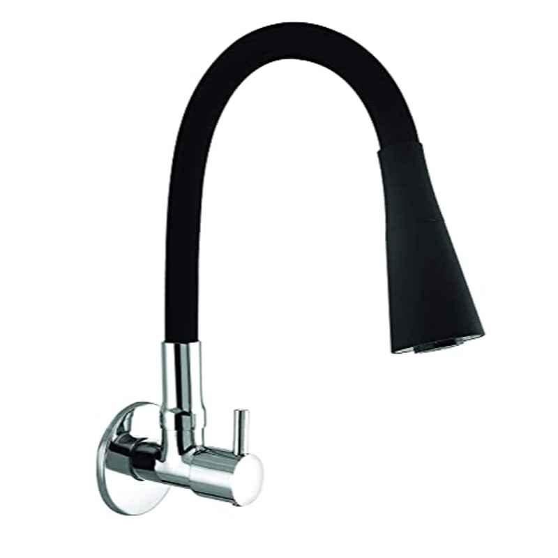 Logger Brass Chrome Plated Sink Cock with Wall Flange & Flexible Spout