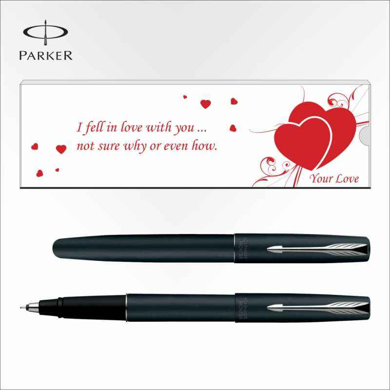 Parker Frontier Matte Black Chrome Trim Valentine's-Day Special Roller Ball Pen, 9000018263