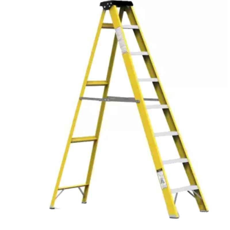 Alnico 150kg 7+1 Steps Fiber Glass Electric Shock Resistant Proof & Aluminium Yellow Foldable Ladder with Platform, FRP-08