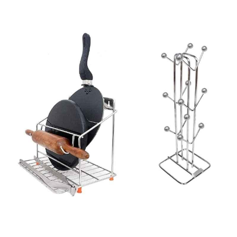Nisko Stainless Steel 4 in 1 Wall Mount Stand Holder with Cup Holder Combo