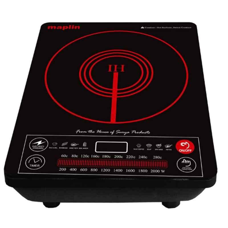 Maplin MP20-IH 2000W Black Crystalline Glass Plate Induction Cooktop