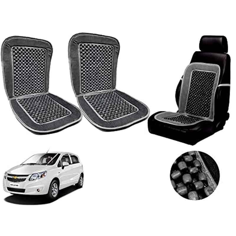 Auto Pearl PU, Velvet & Wooden Beads Grey Rectangular Seat Cushion for Chevrolet Sail UVA (Pack of 2 )