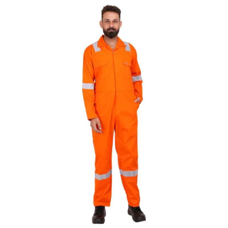 Club Twenty One Workwear Dubai Cotton Orange Safety Coverall with Reflective Tape, 2005, Size: XL (Pack of 5)