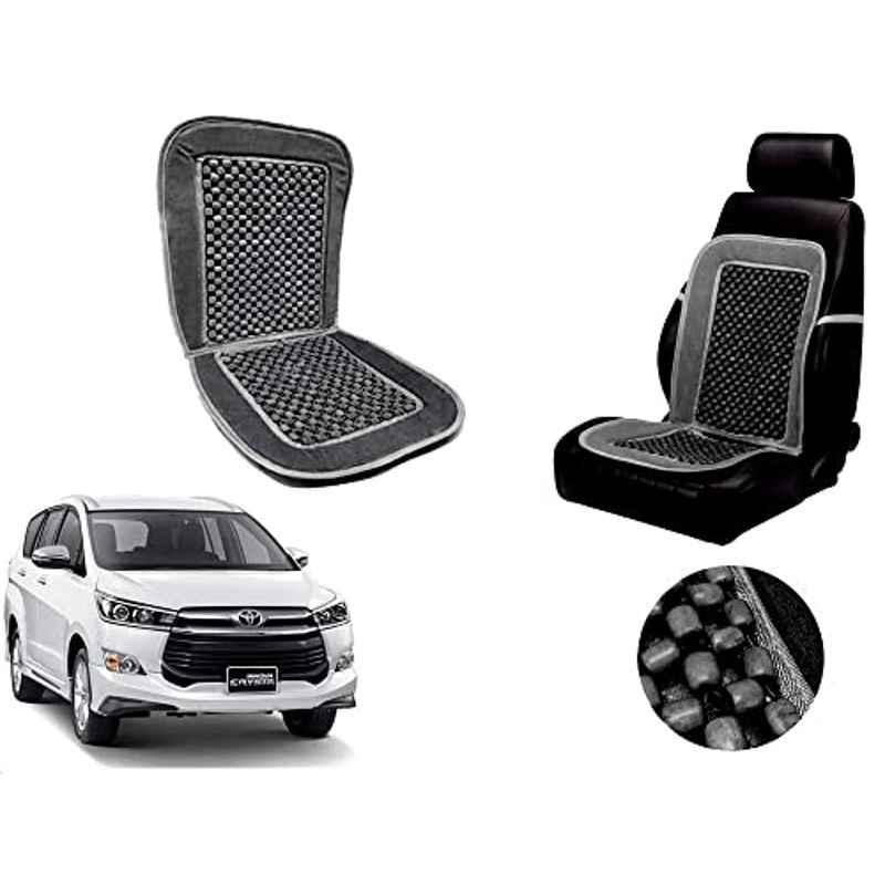 Auto Pearl PU, Velvet & Wooden Beads Grey Rectangular Seat Cushion for Toyota Innova Crysta