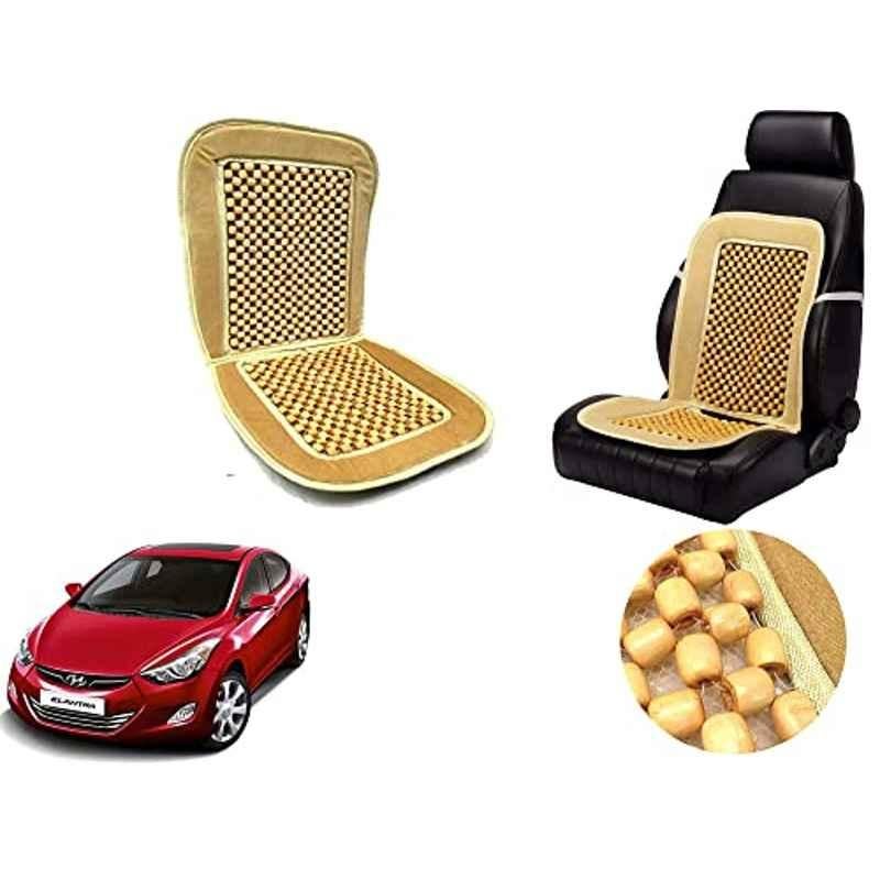 Auto Pearl PU, Velvet & Wooden Beads Beige Rectangular Seat Cushion for Hyundai Elantra