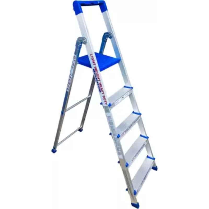 TNC 75kg 5 Steps  Aluminium & Plastic Silver & Blue Foldable Ladder with Platform, SL-0108