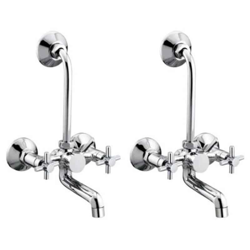 Drizzle Corsa 2 Pcs 2 in 1 Brass Chrome Finish Silver Wall Mixer Set, AWMIXCORSA2