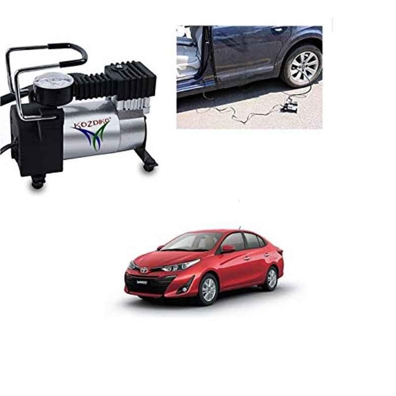 Kozdiko 12V DC Heavy Duty Metal Tyre Inflator for Toyota Yaris, Silver, Tyre_Inflator_D241
