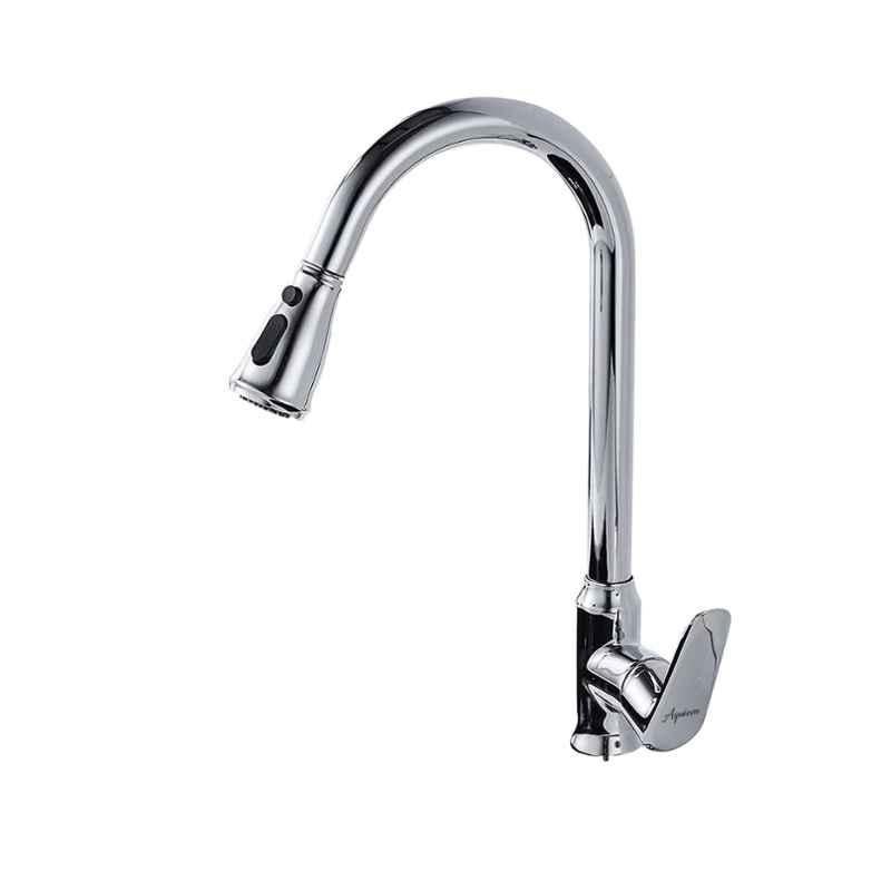 Aquieen Stainless Steel 304 Chrome Finish Pull Out Kitchen Sink Mixer with Connecting Hoses