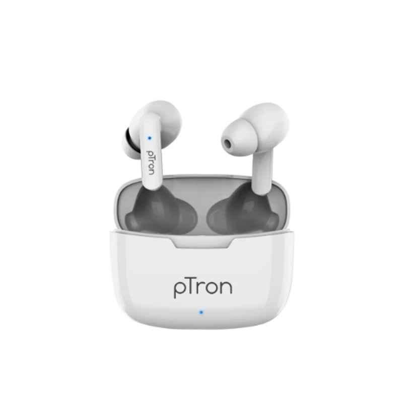 Ptron Bass Buds Duo White Bluetooth Earbuds with Mic