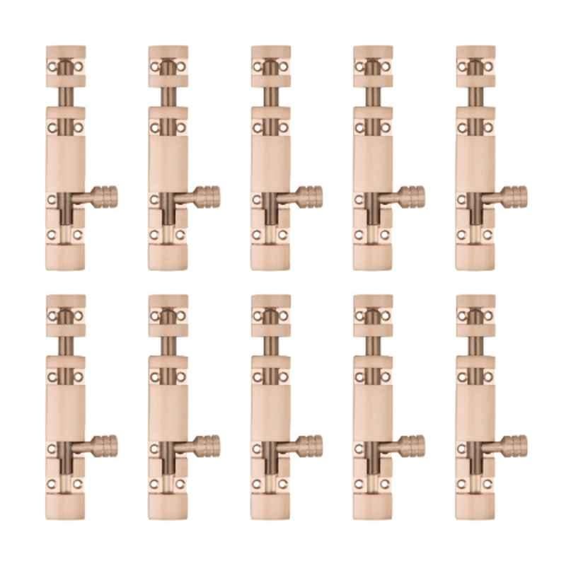 Atom 4 inch Aluminium Rose Gold Finish Heavy Duty Joint-Less Tower Bolt, TB002-RG-04 inch-110 (Pack of 10)