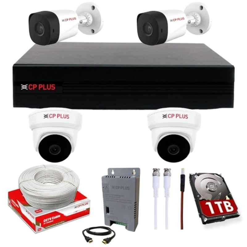 CP Plus 2.4MP Full HD 4 Channel DVR with Built in Audio MIC, 2 Pcs Outdoor, 2 Pcs Indoor White Cameras, 1TB HDD, 4 Ch SMPS & CCTV Cable Combo Kit