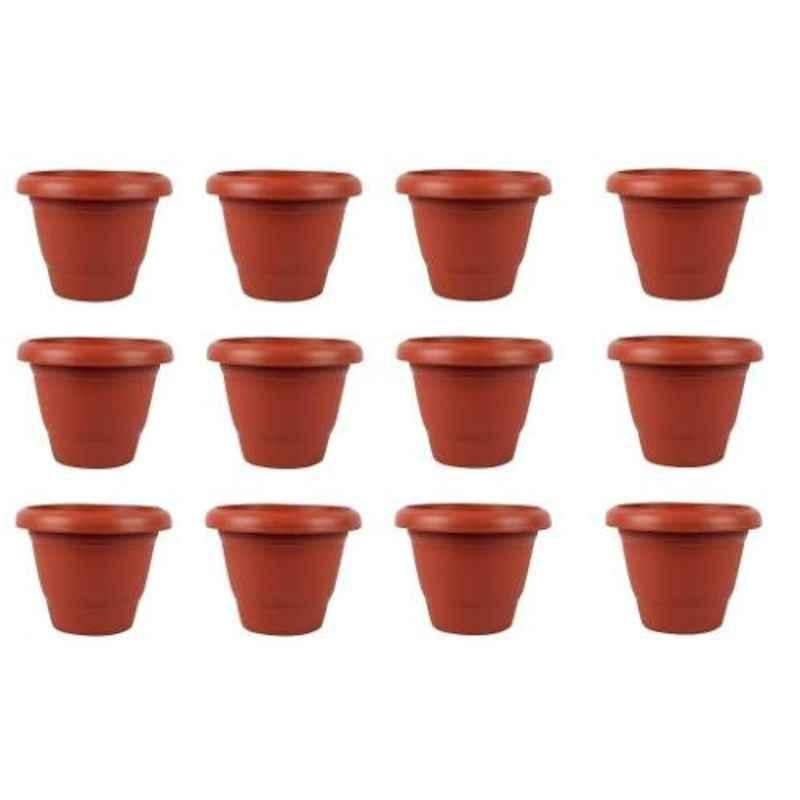 Freakonline 12 inch Round Plastic Terracotta Colour Garden Planters/Pot (Pack of 12)