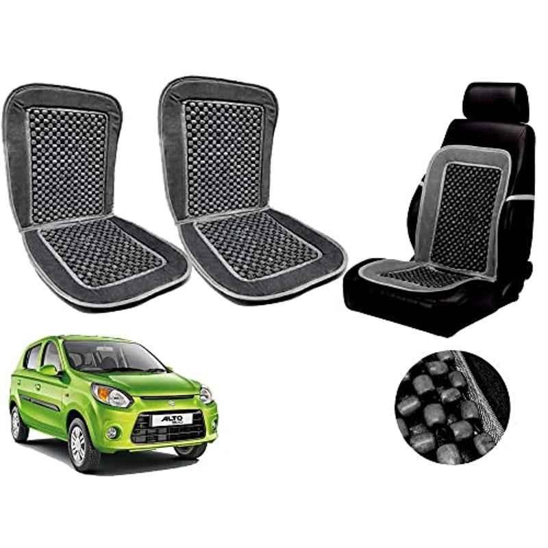 Auto Pearl PU, Velvet & Wooden Beads Grey Rectangular Seat Cushion for Maruti Suzuki Alto 800 2019 (Pack of 2 )