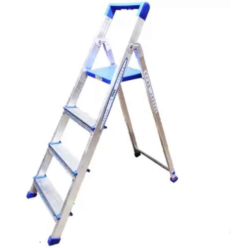 TNC Smart Buy Economy Range 90kg 4 Steps Aluminium & Plastic Silver & Blue Foldable Ladder with Platform & Hand Rail, SL-0161