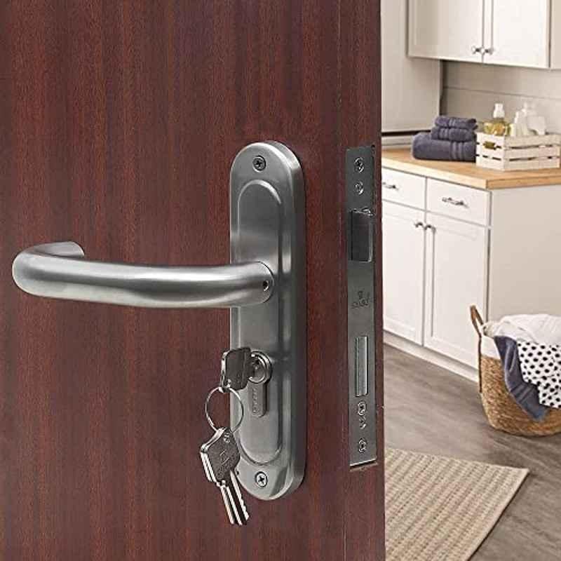 Saze Stainless Steel Matt Finish Cylinder Plate Both Side Key Mortise Door Lock Set with 3 Keys, MG1103