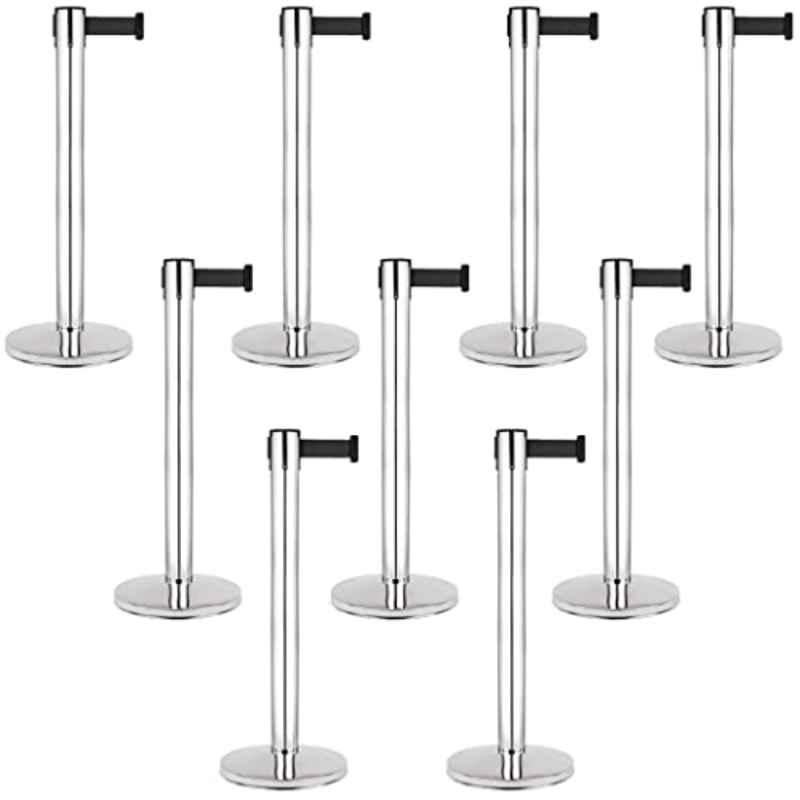 Ladwa 9 Pcs Black Queue Manager with 202 Grade Extendable 2.25m Hook Type Stanchions Barrier Accessories Steel Barricade Set