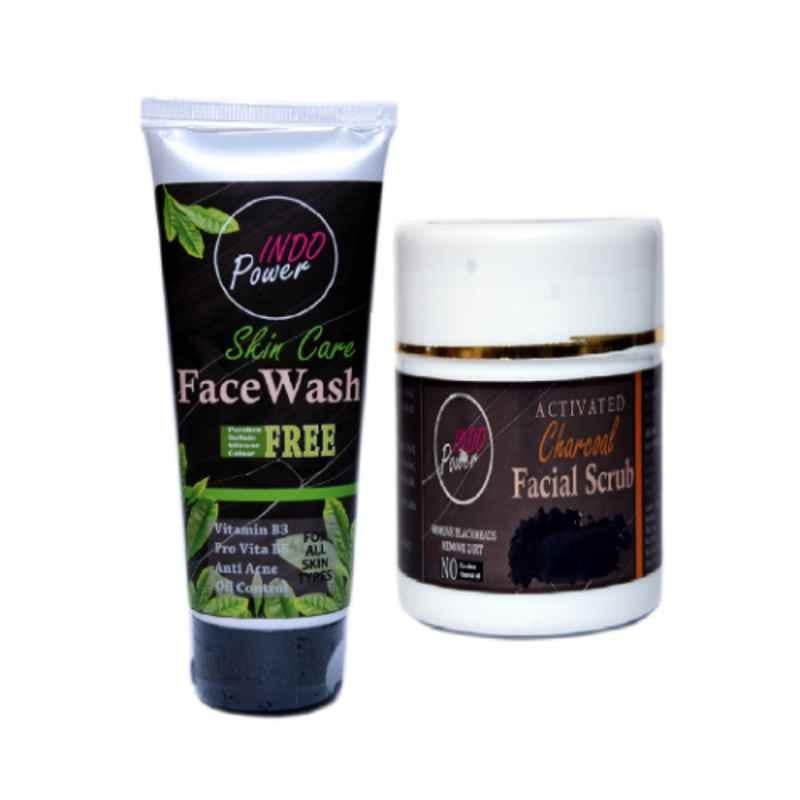 Indopower DD191 100g Skin Care Face Wash with 100g Activated Charcoal Facial Scrub Combo Pack