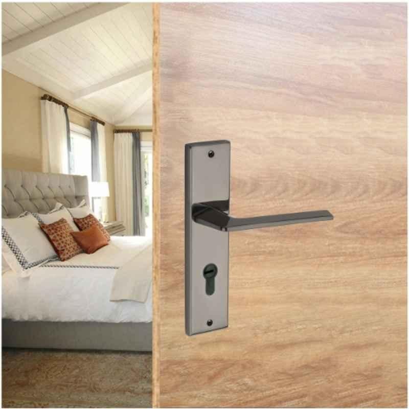 Plus Point Kizmo 2 Pcs 58mm BN Finish Brass Mortise Door Handle Set with Stainless Steel Plate