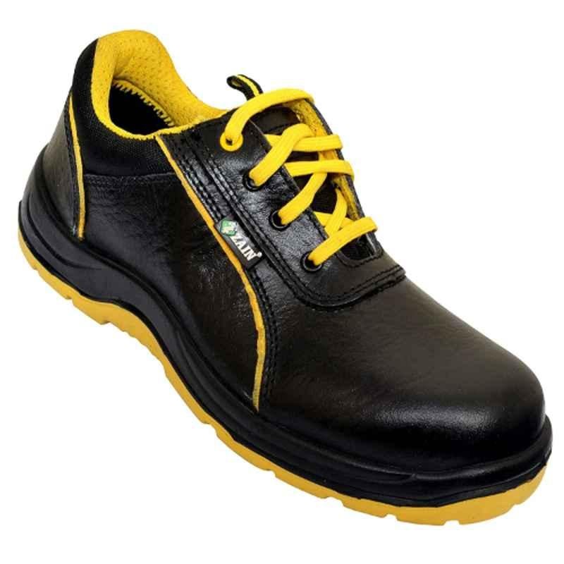 Zain ZM-Florida Leather Black & Yellow Steel Toe Work Safety Shoes, Size: 11
