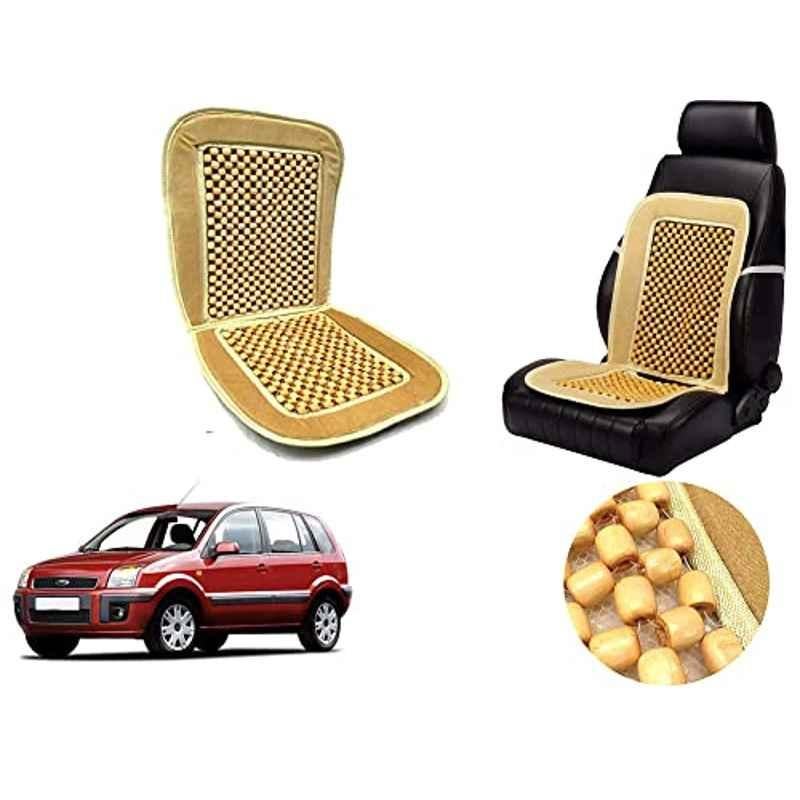 Auto Pearl PU, Velvet & Wooden Beads Beige Rectangular Seat Cushion for Ford Fusion